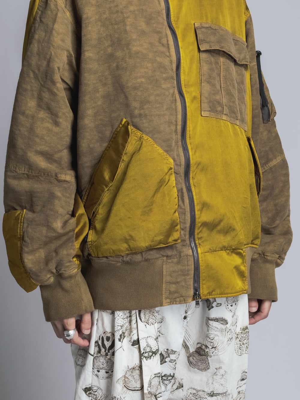 Cotton Rayon / Satin Bomber Jacket  Yellow Ocher