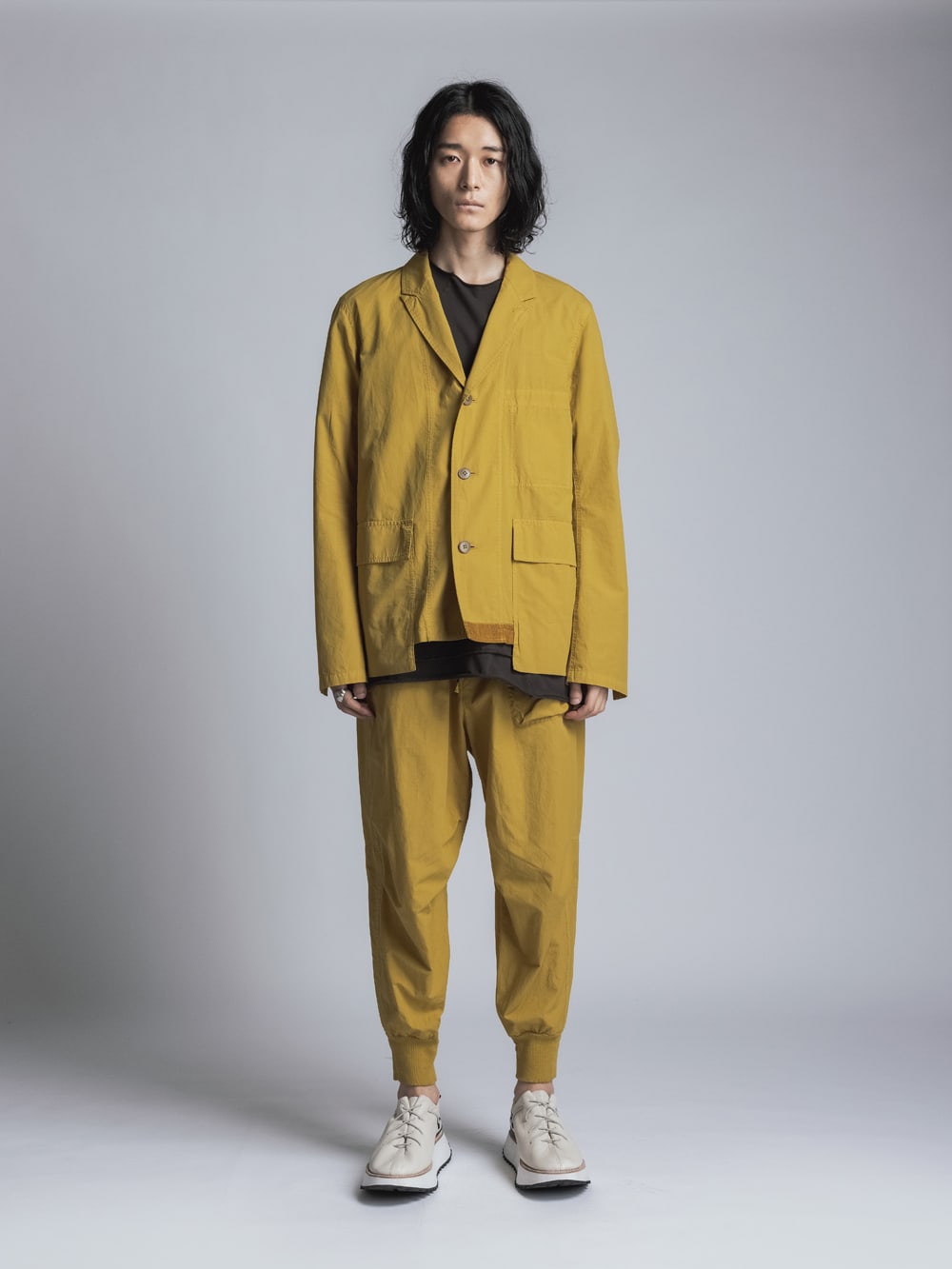 Cotton Linen Garment-Dyed Rib Pants  Mustard