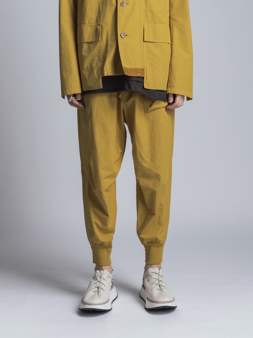 Cotton Linen Garment-Dyed Rib Pants  Mustard