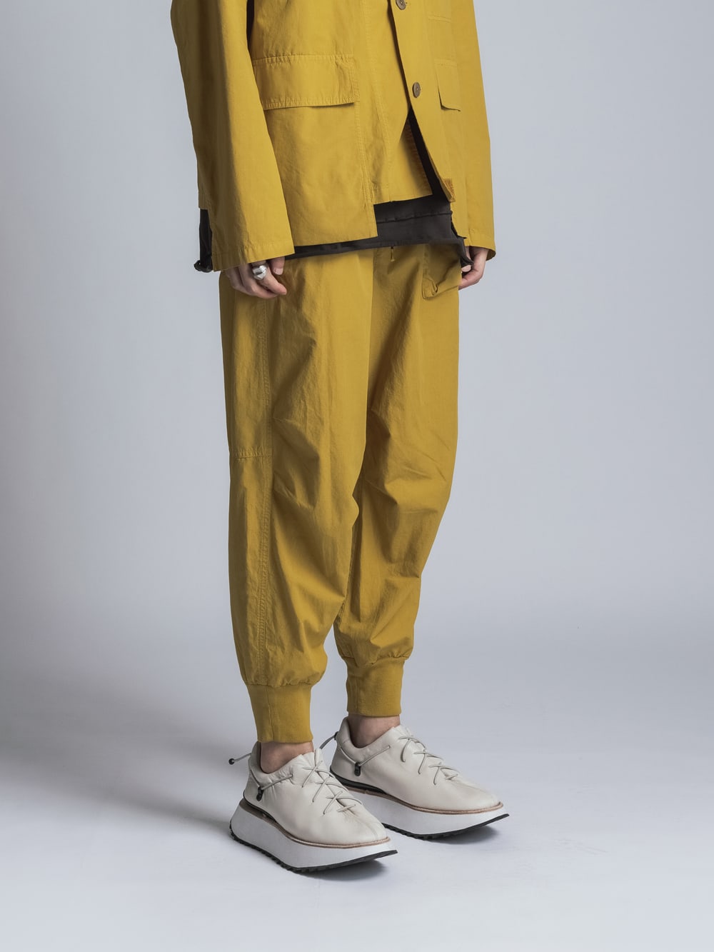 Cotton Linen Garment-Dyed Rib Pants  Mustard