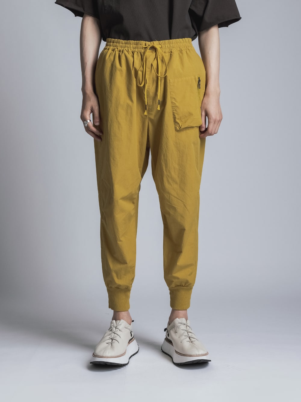 Cotton Linen Garment-Dyed Rib Pants  Mustard