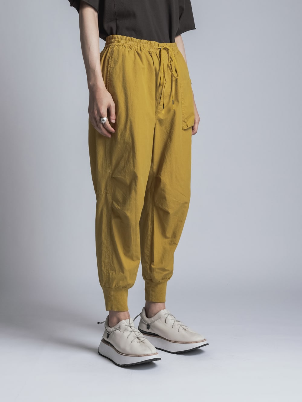 Cotton Linen Garment-Dyed Rib Pants  Mustard