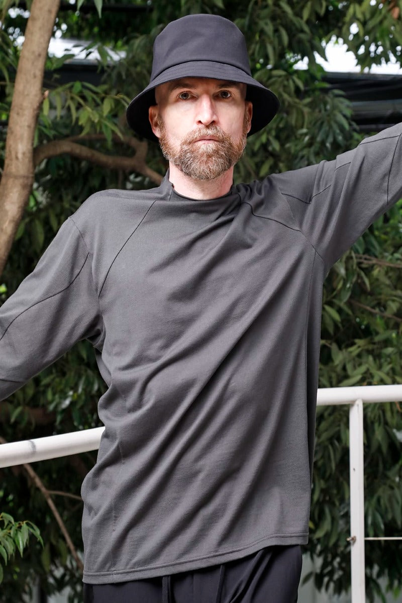 Semi High neck Long sleeve suvin cotton jersey  Charcoal