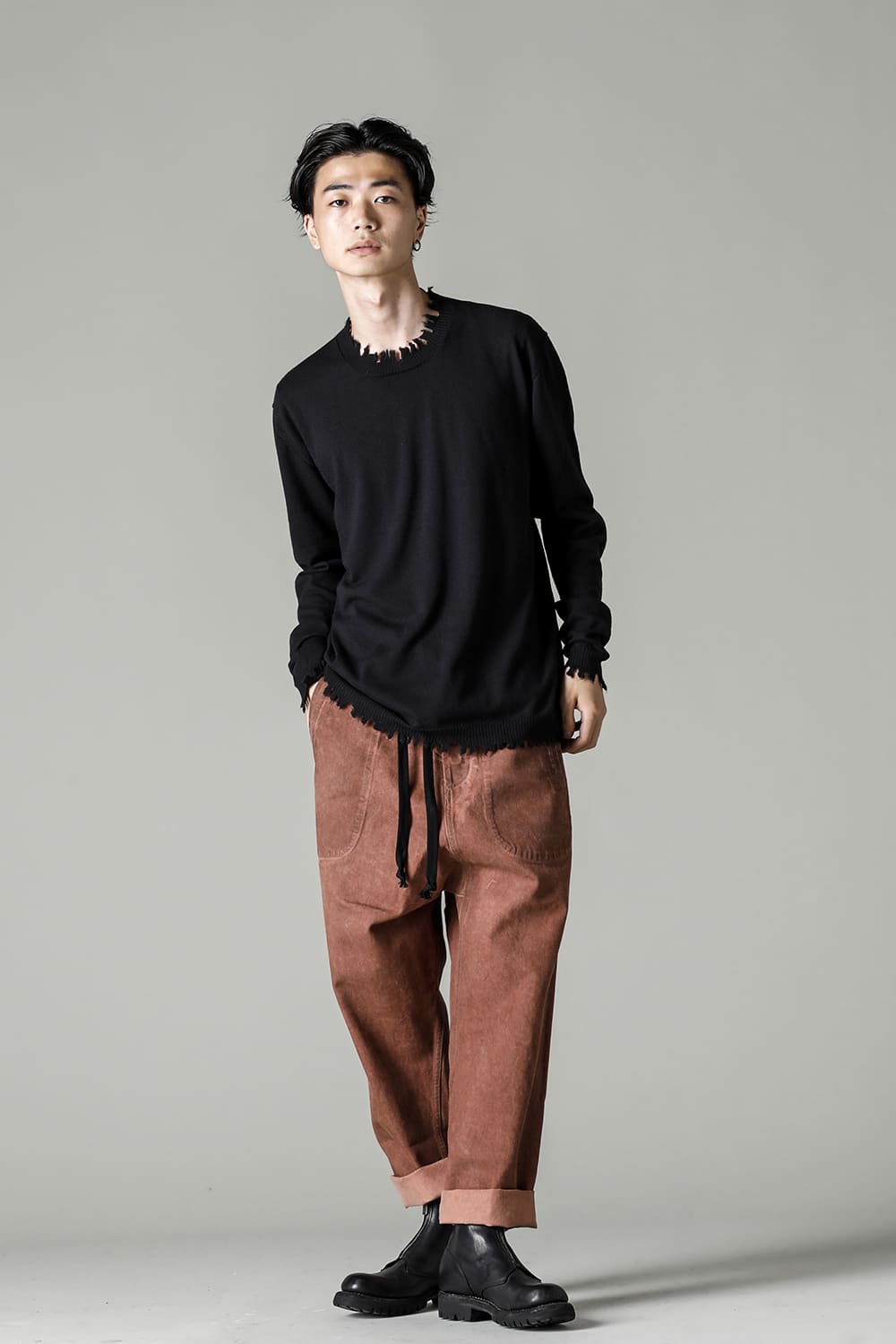 ロングスリーブ ニットトップ. ブラック