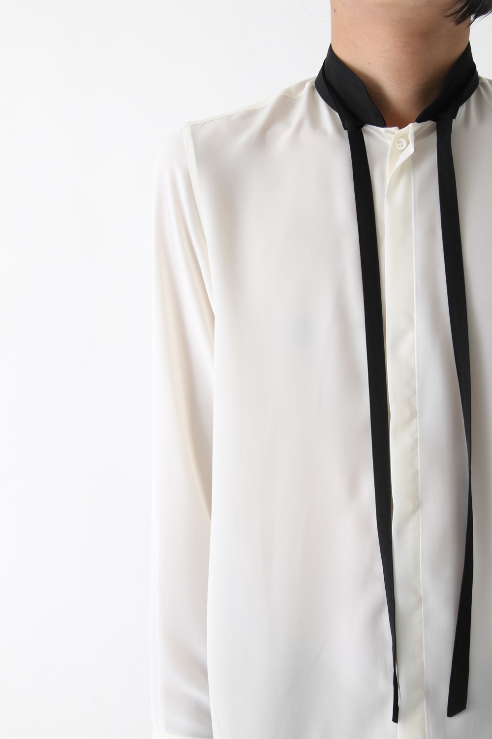 17SS Rampard Teijin Bow Collar Shirt BLACKxECRU