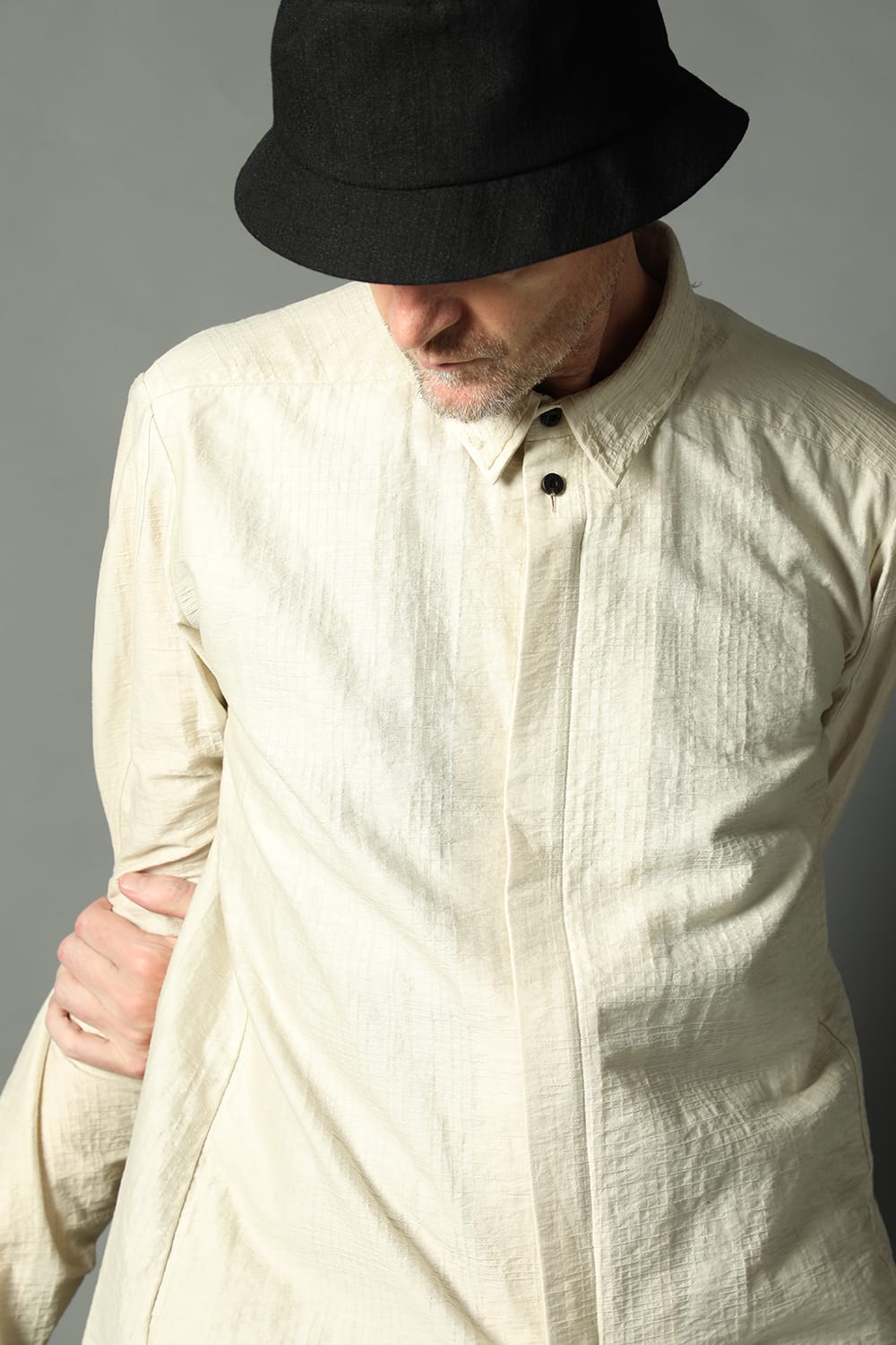 Shirt cotton / nylon Shadow jacquard  Ecru