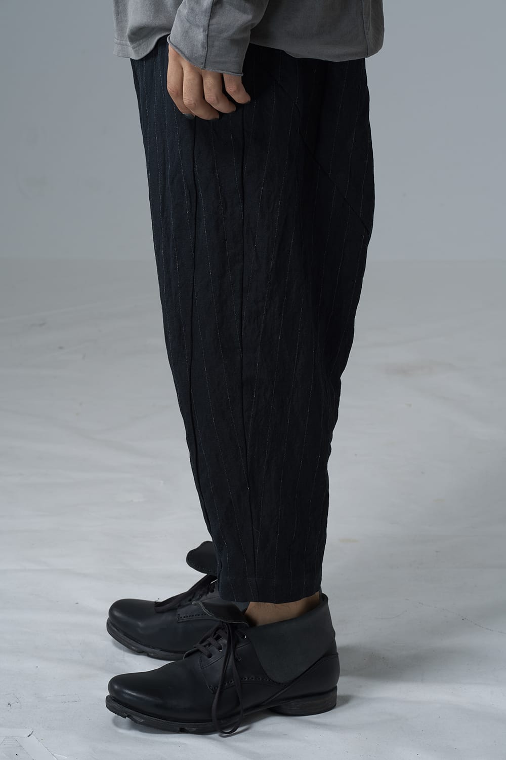 Dropcroch cropped pants cotton linen metal shrink