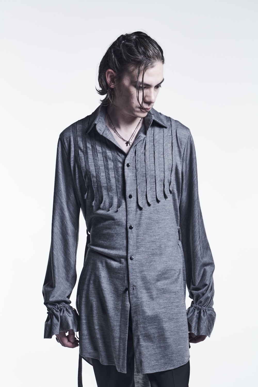 フリルシャツ グレー