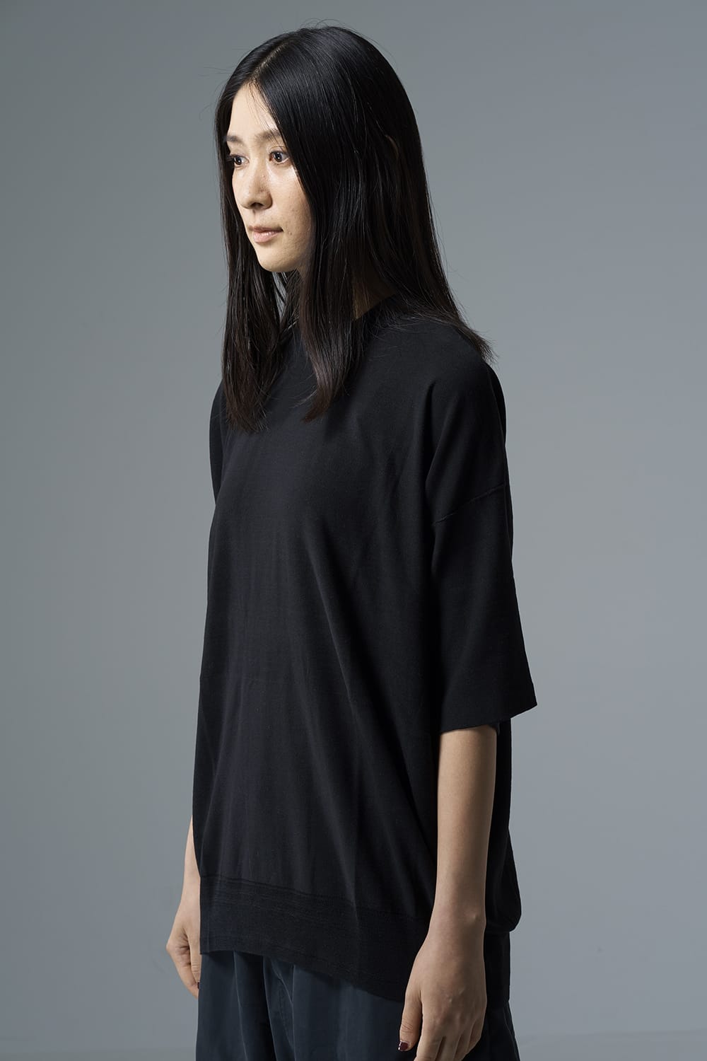 ルーズフィット ニットショートスリーブ シルク/コットン  ブラック