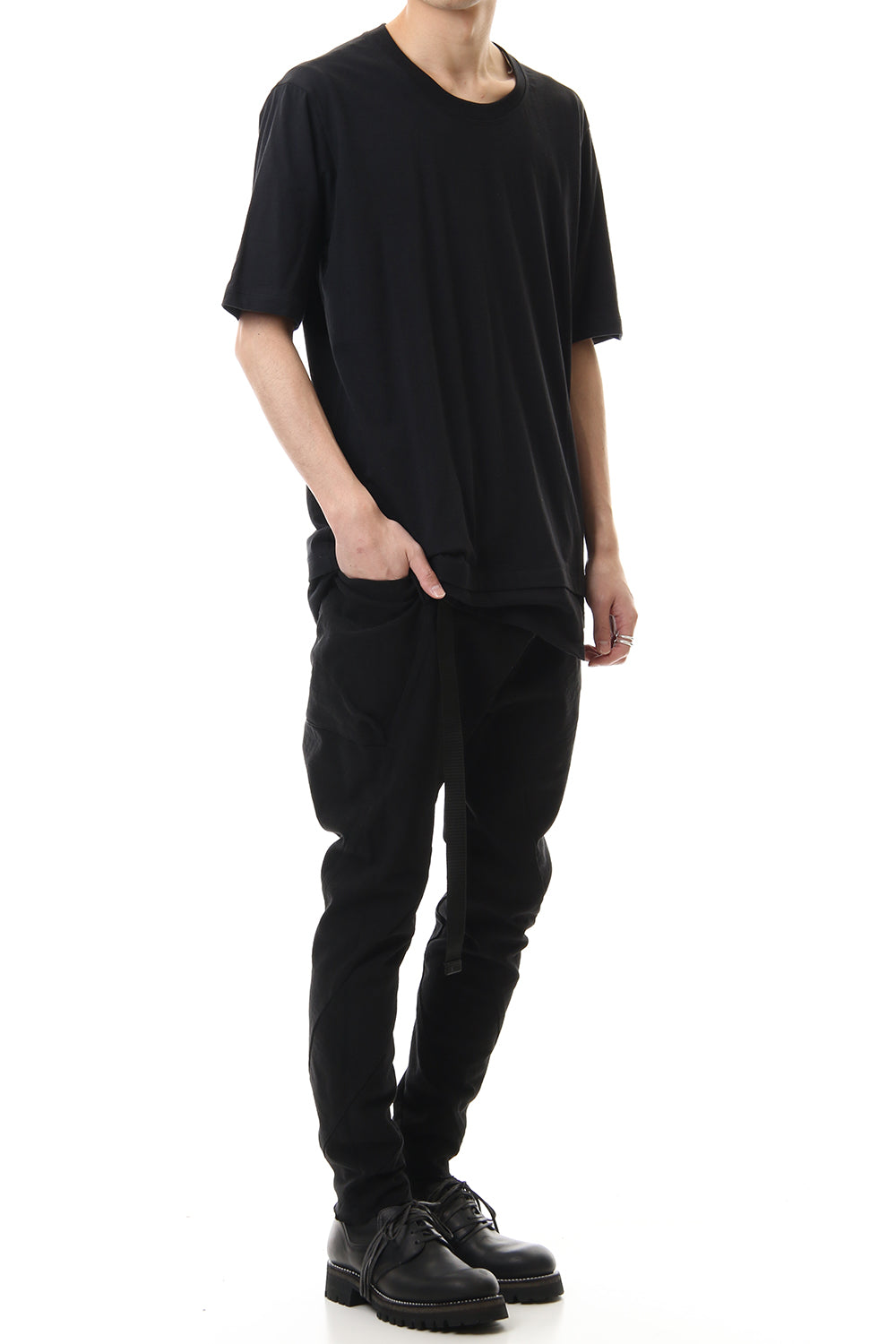 Jersey stitch Back body Cordura Patchwork Short sleeve T-shirt Black
