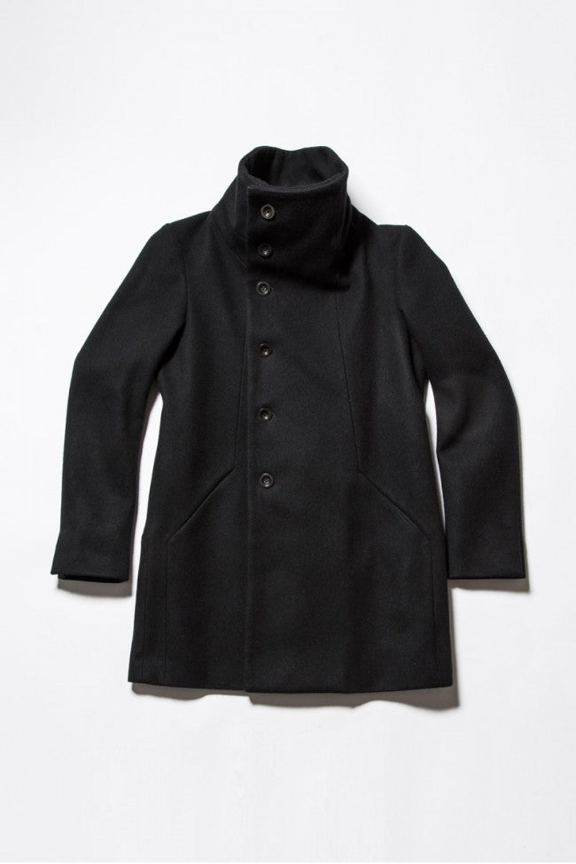 Wool Nylon Melton High Neck Coat Short