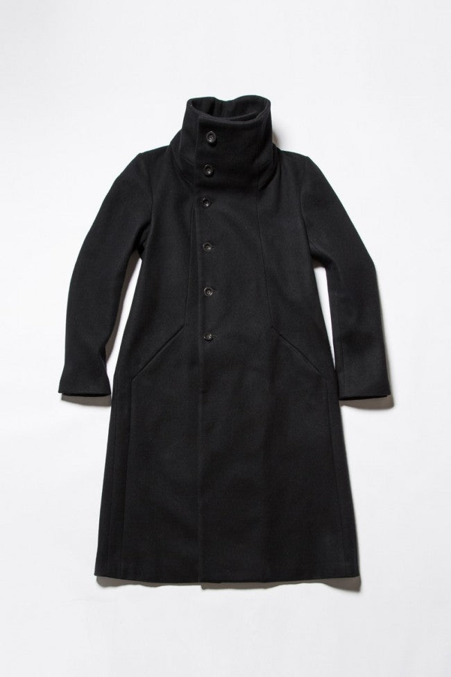 Wool Nylon Melton High Neck Long Coat