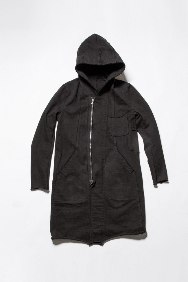 Loop Wheel Machine sewing Hooded Coat Black