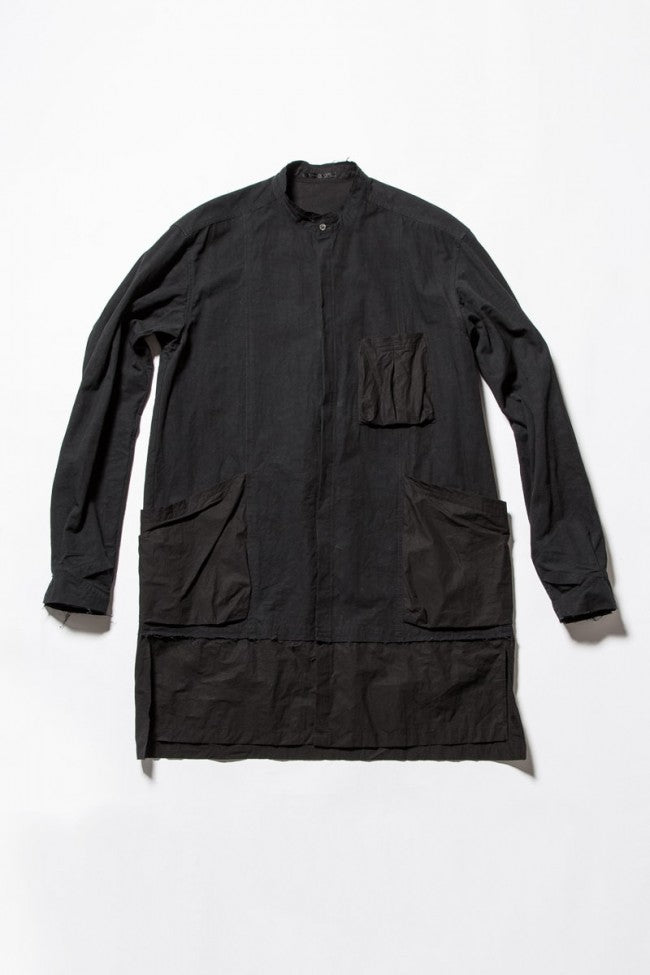 Cotton Linen Typewriter Cloth Long Shirt Black