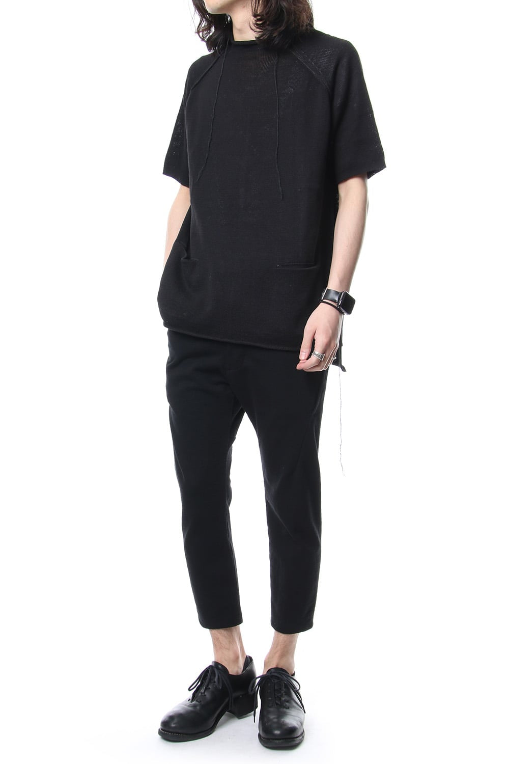 Hem Pocket Short Sleeve Knit Black