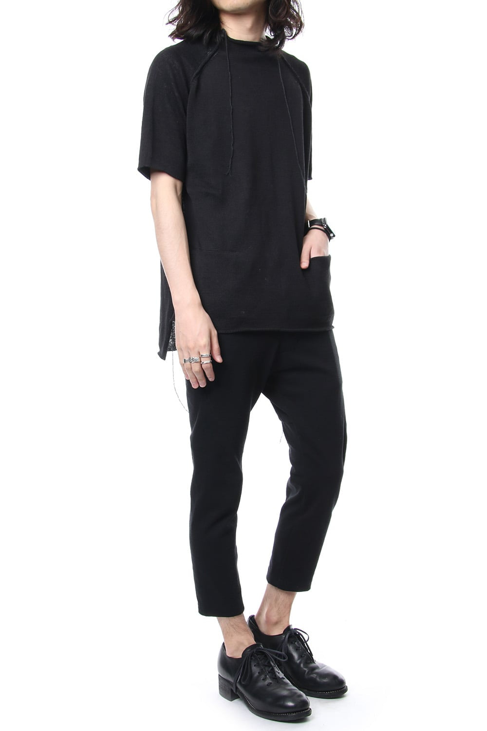 Hem Pocket Short Sleeve Knit Black