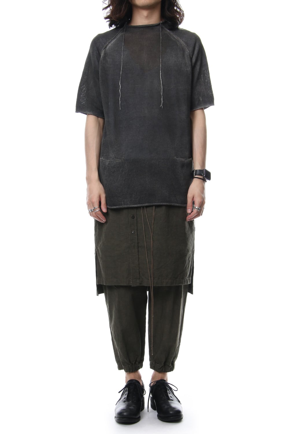 Hem Pocket Short Sleeve Knit Charcoal