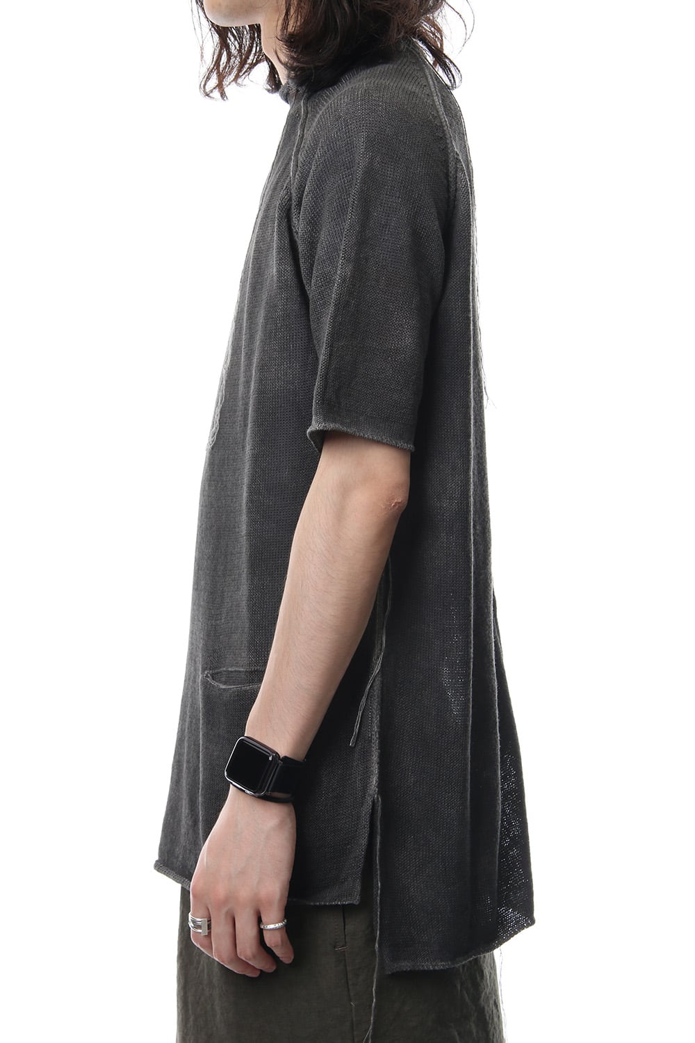 Hem Pocket Short Sleeve Knit Charcoal