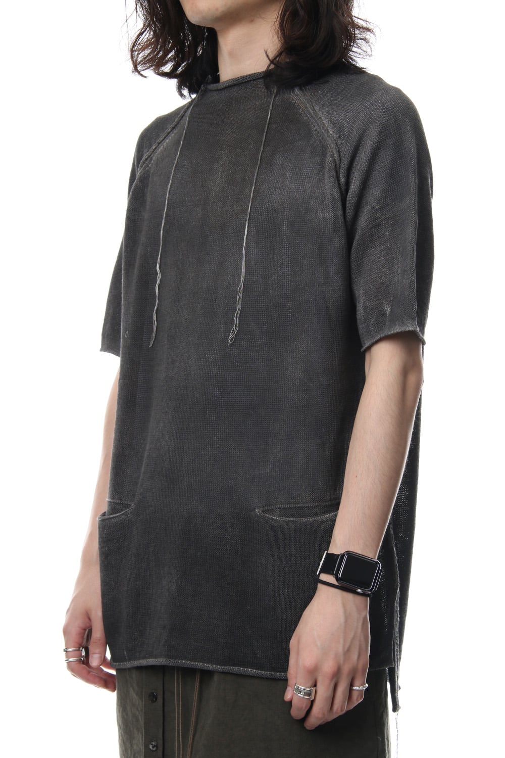 Hem Pocket Short Sleeve Knit Charcoal