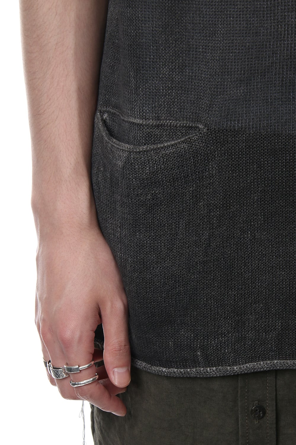 Hem Pocket Short Sleeve Knit Charcoal