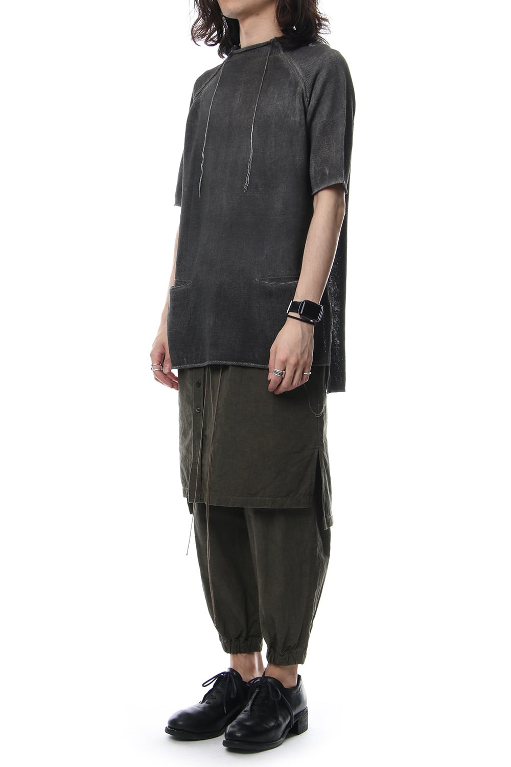 Hem Pocket Short Sleeve Knit Charcoal