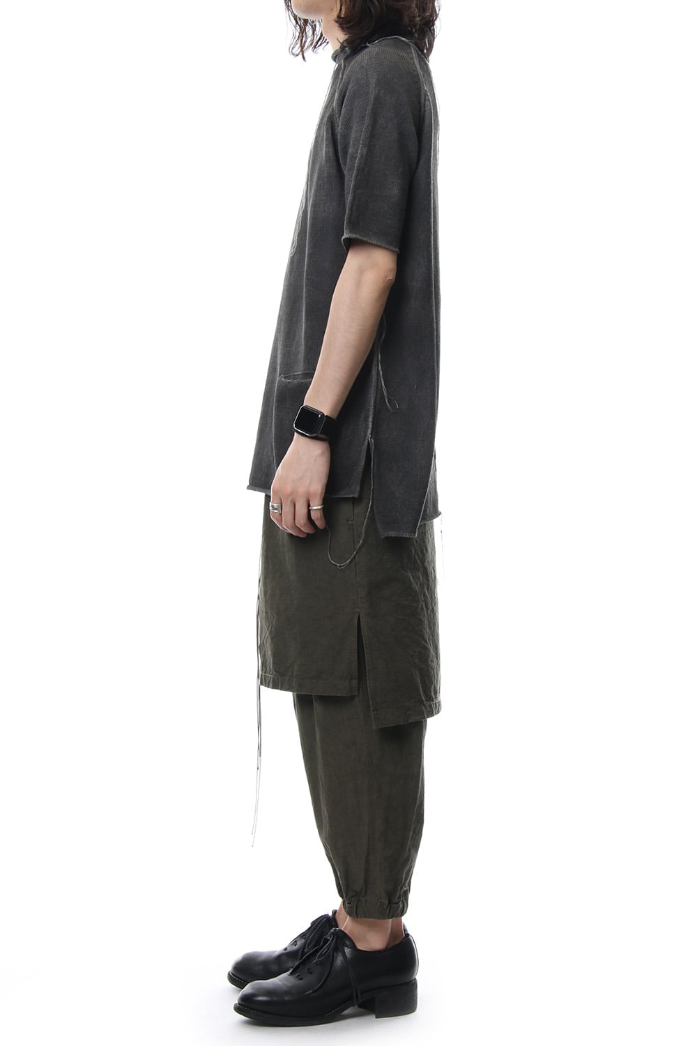 Hem Pocket Short Sleeve Knit Charcoal