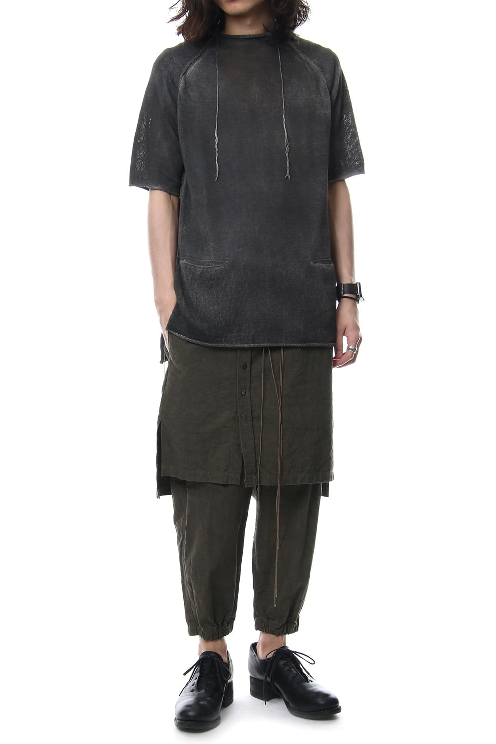 Hem Pocket Short Sleeve Knit Charcoal