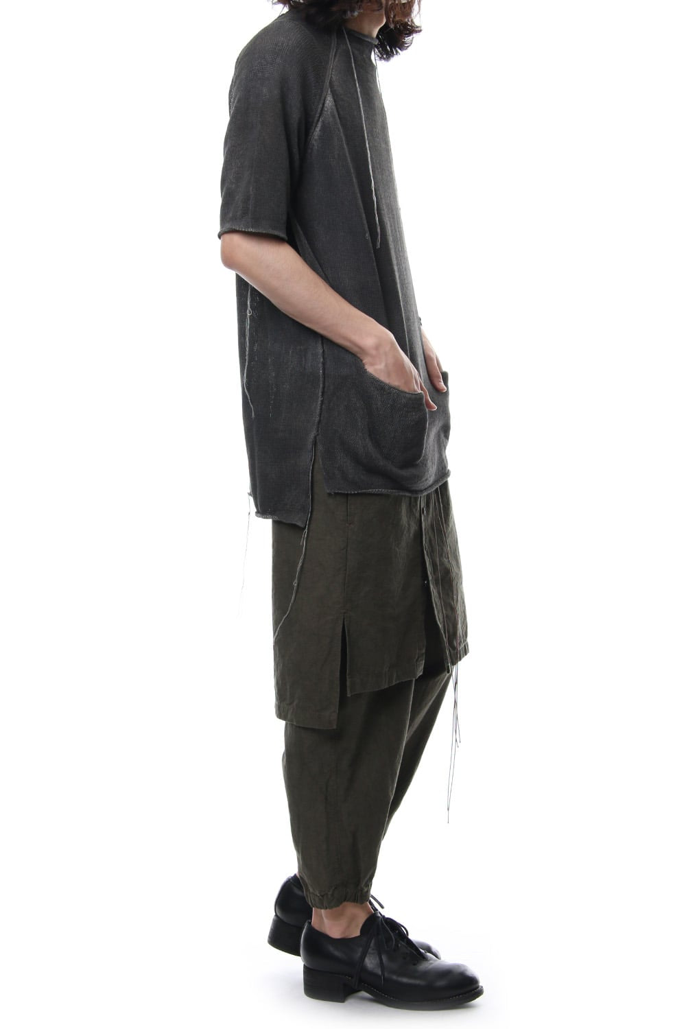 Hem Pocket Short Sleeve Knit Charcoal