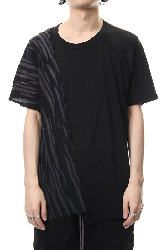 Border combination short sleeve T-shirt Black Stripe / Black