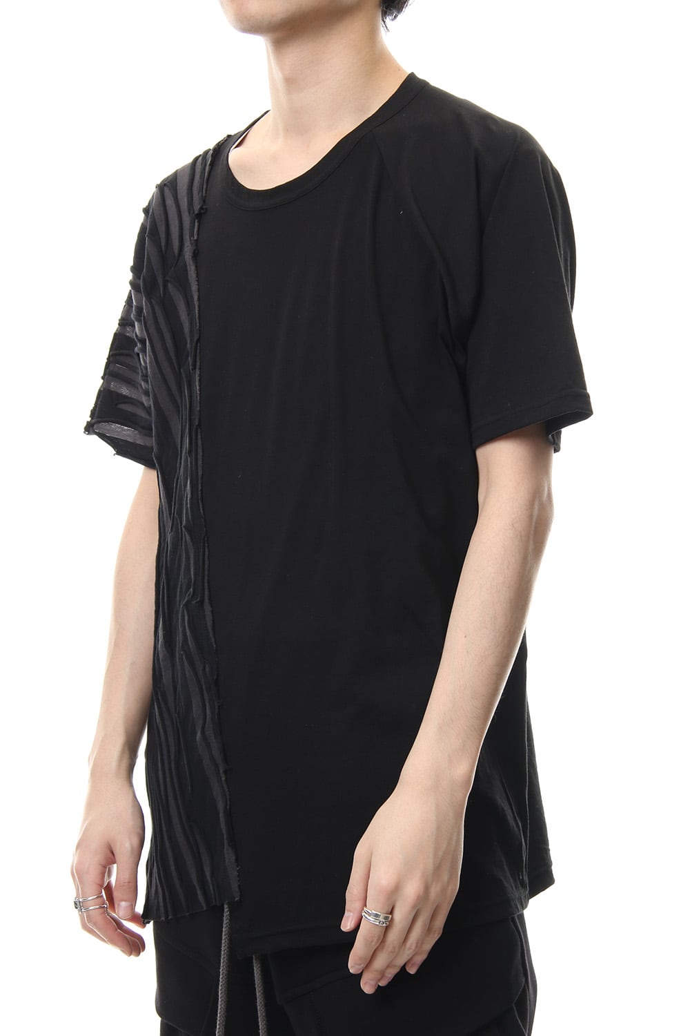 Border combination short sleeve T-shirt Black Stripe / Black