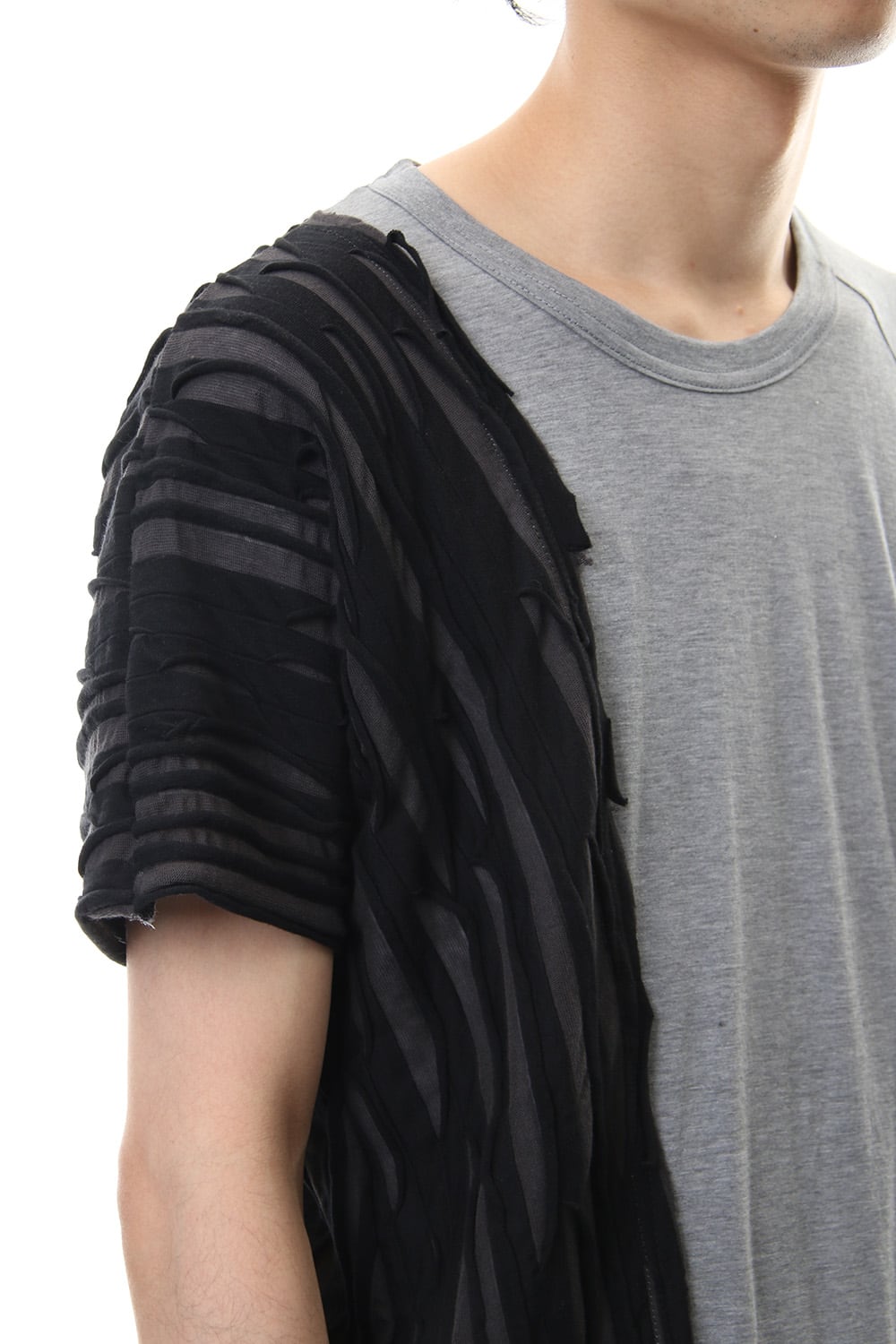 Border combination short sleeve T-shirt Black Stripe / Gray