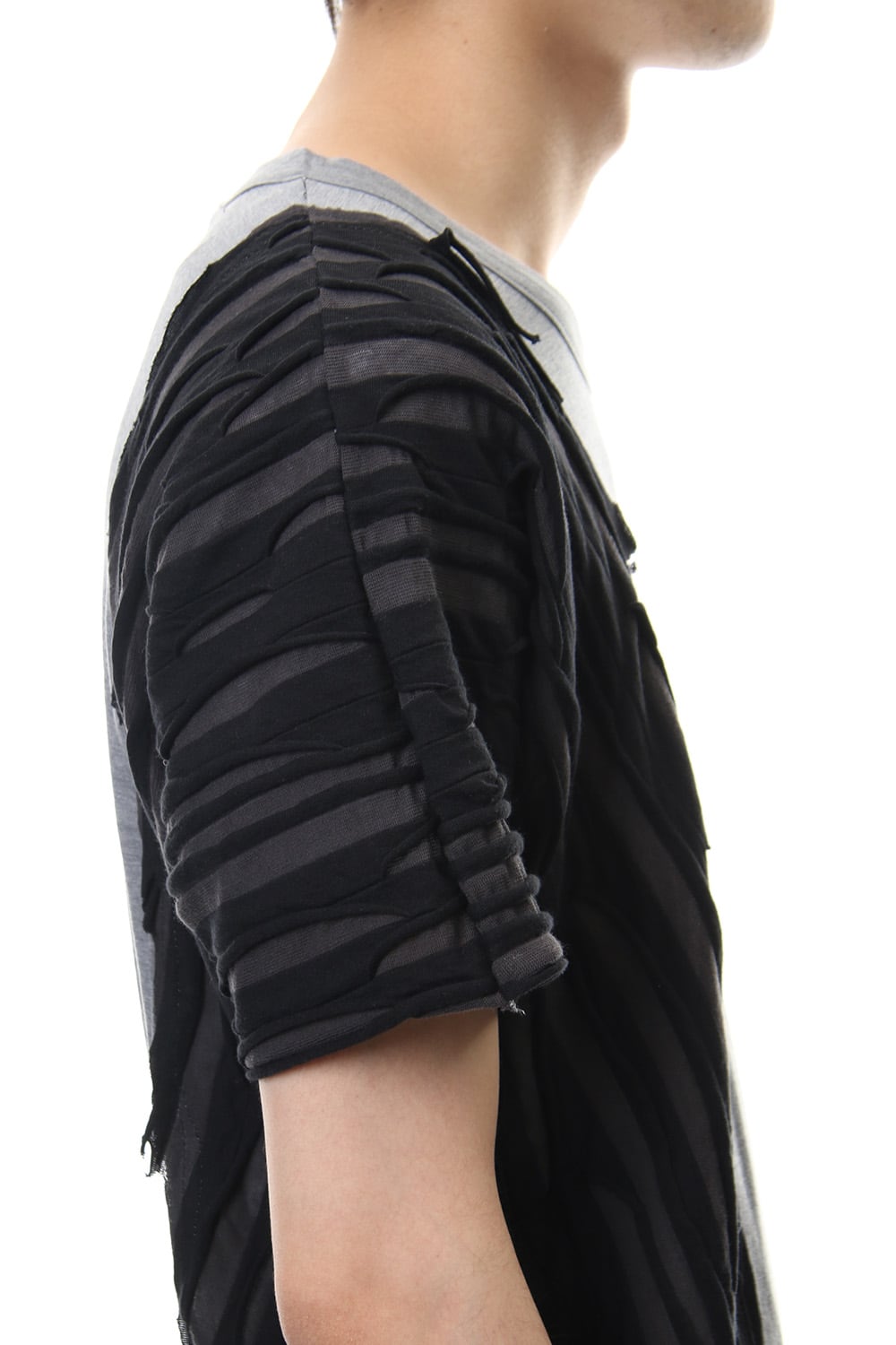 Border combination short sleeve T-shirt Black Stripe / Gray