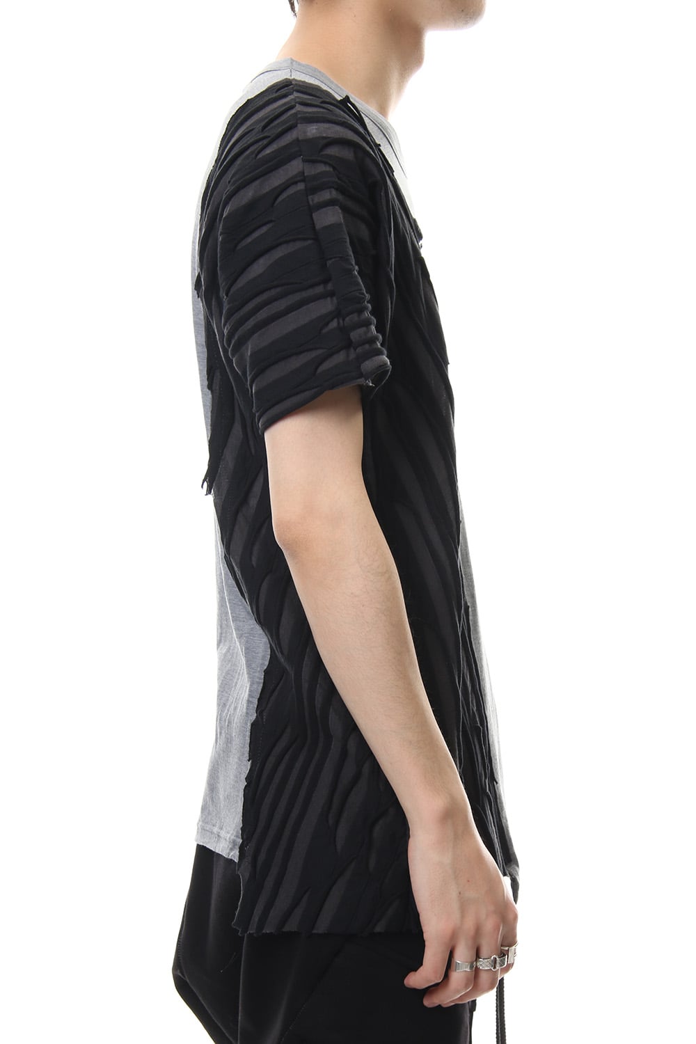 Border combination short sleeve T-shirt Black Stripe / Gray