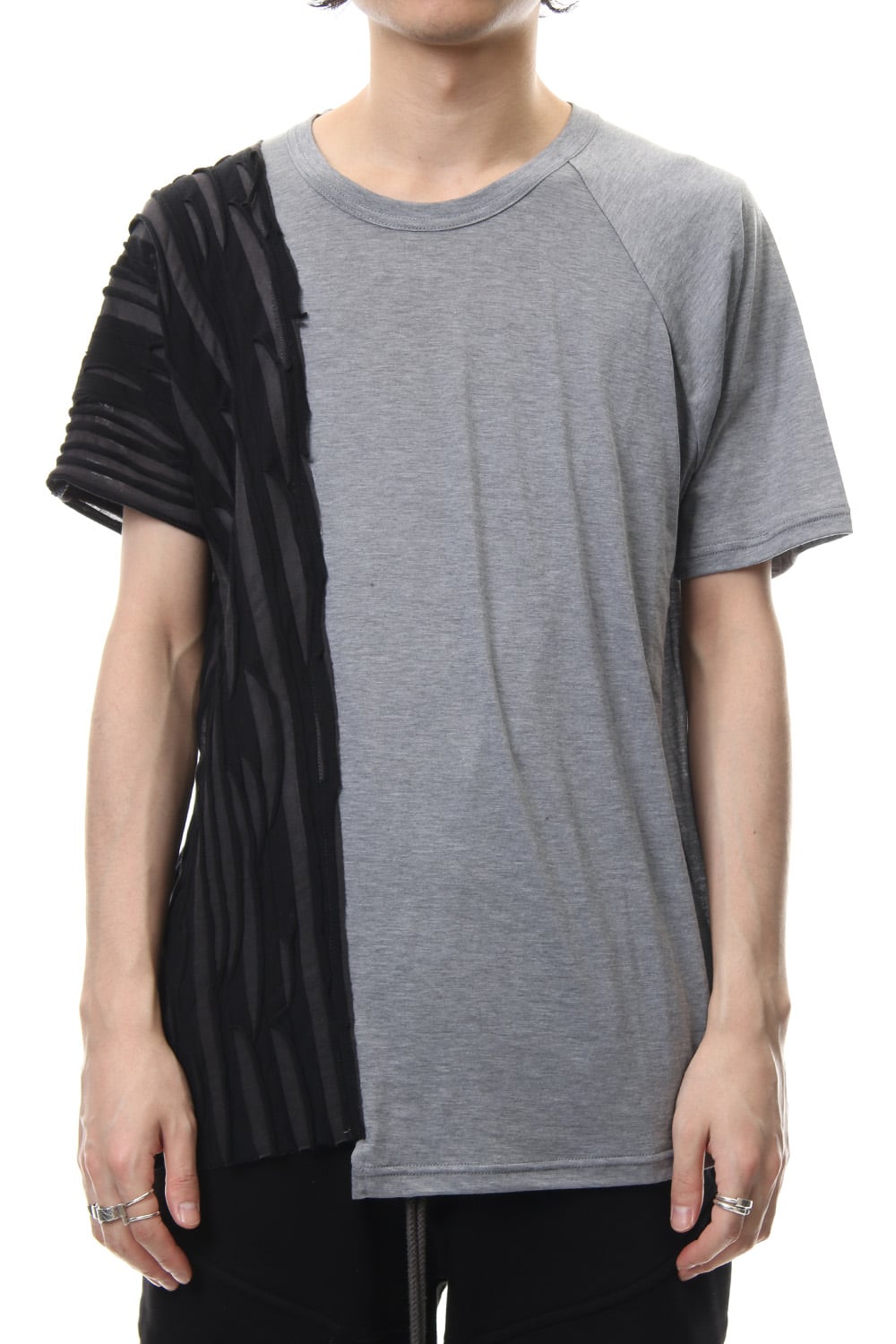 Border combination short sleeve T-shirt Black Stripe / Gray