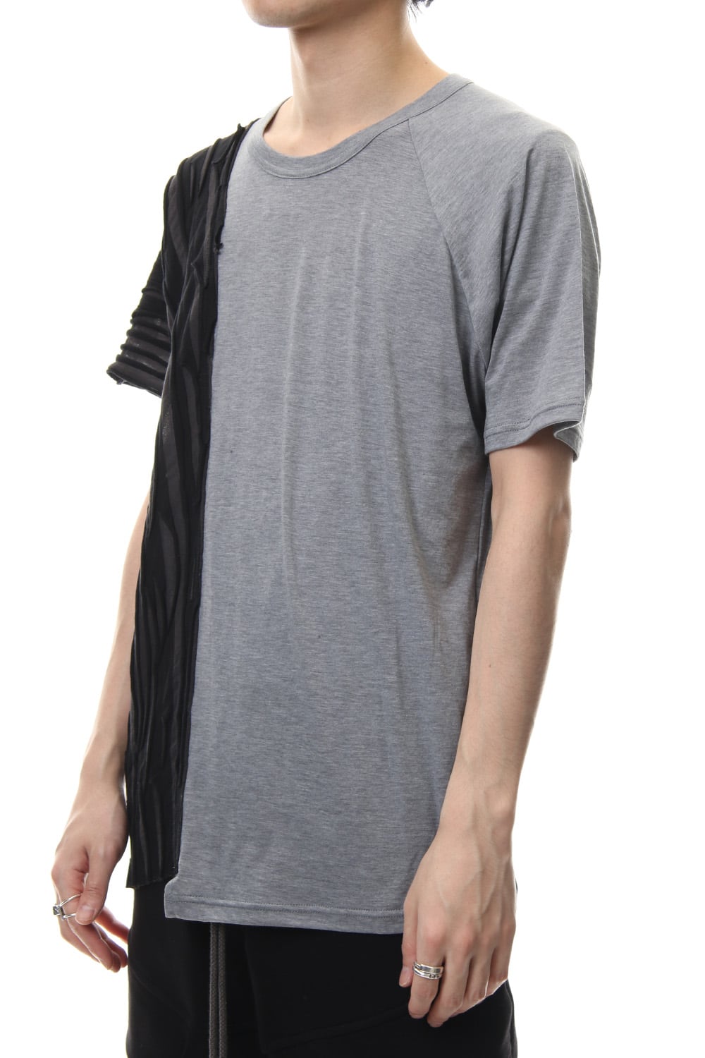 Border combination short sleeve T-shirt Black Stripe / Gray