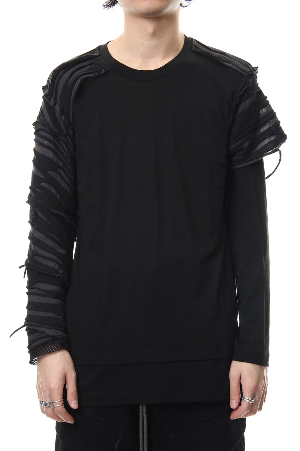 Border combination long sleeve T-shirt Black Stripe / Black