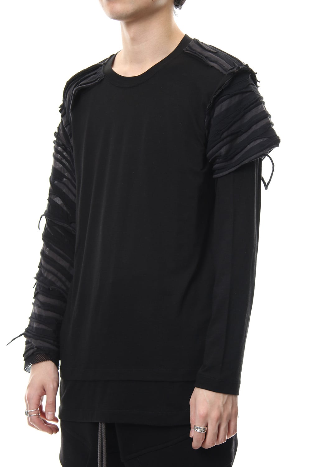 Border combination long sleeve T-shirt Black Stripe / Black