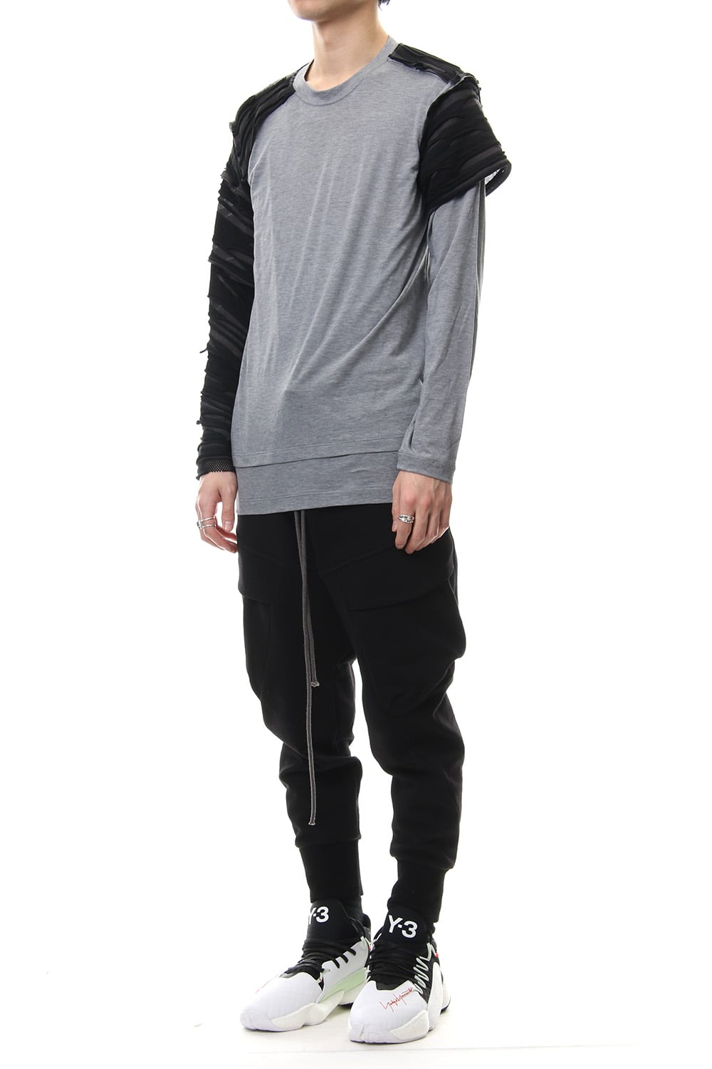 Border combination long sleeve T-shirt Black Stripe / Gray