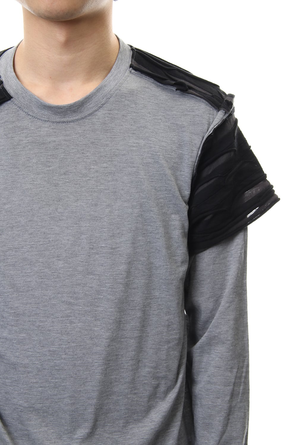 Border combination long sleeve T-shirt Black Stripe / Gray