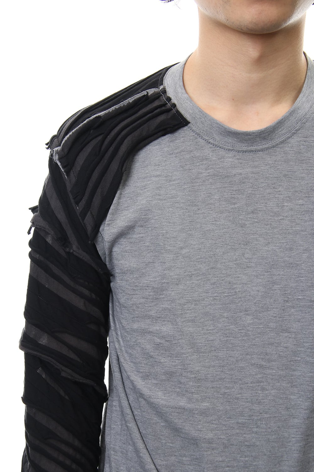 Border combination long sleeve T-shirt Black Stripe / Gray