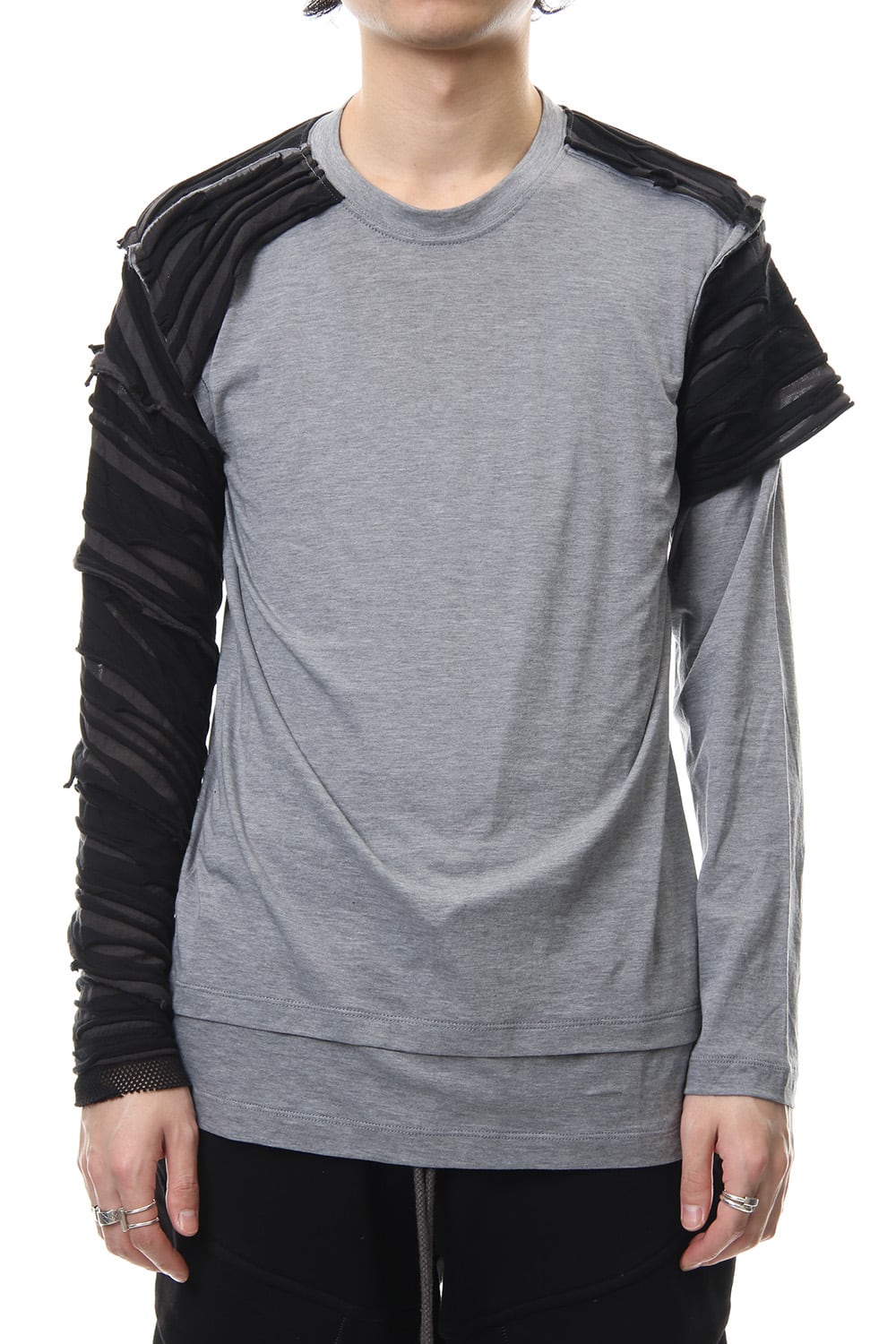 Border combination long sleeve T-shirt Black Stripe / Gray