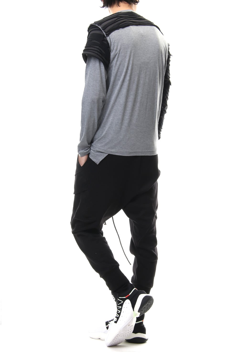 Border combination long sleeve T-shirt Black Stripe / Gray