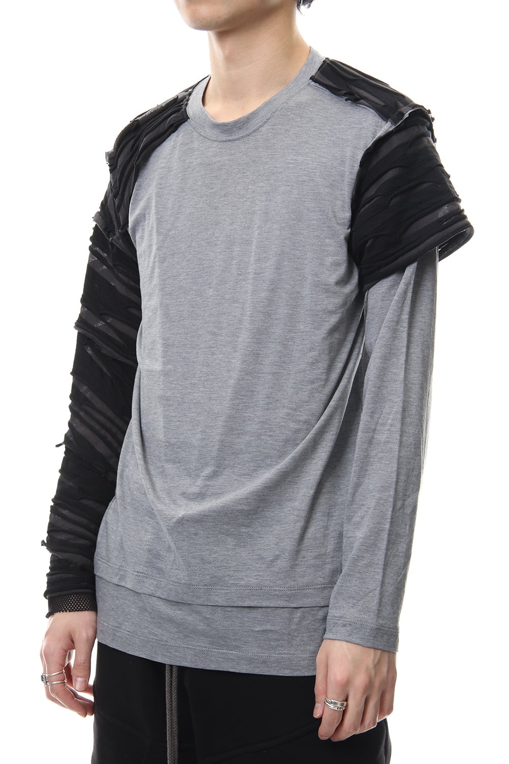 Border combination long sleeve T-shirt Black Stripe / Gray