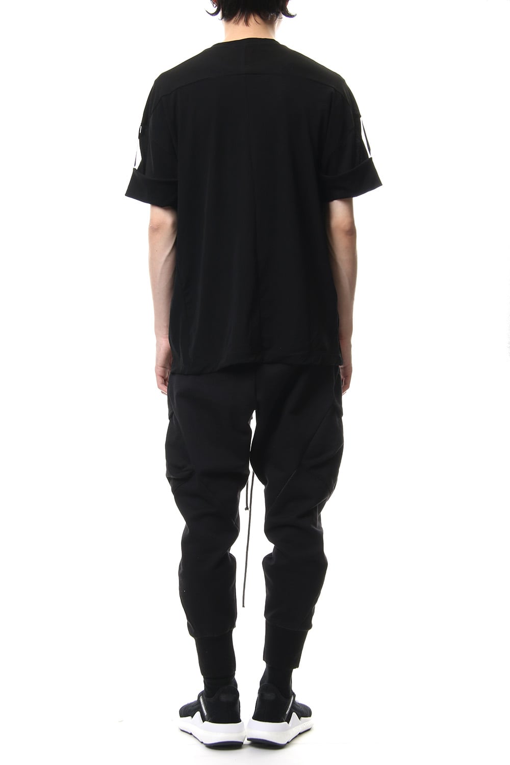 Hard twist jersey stitch roll up sleeve t-shirt Black