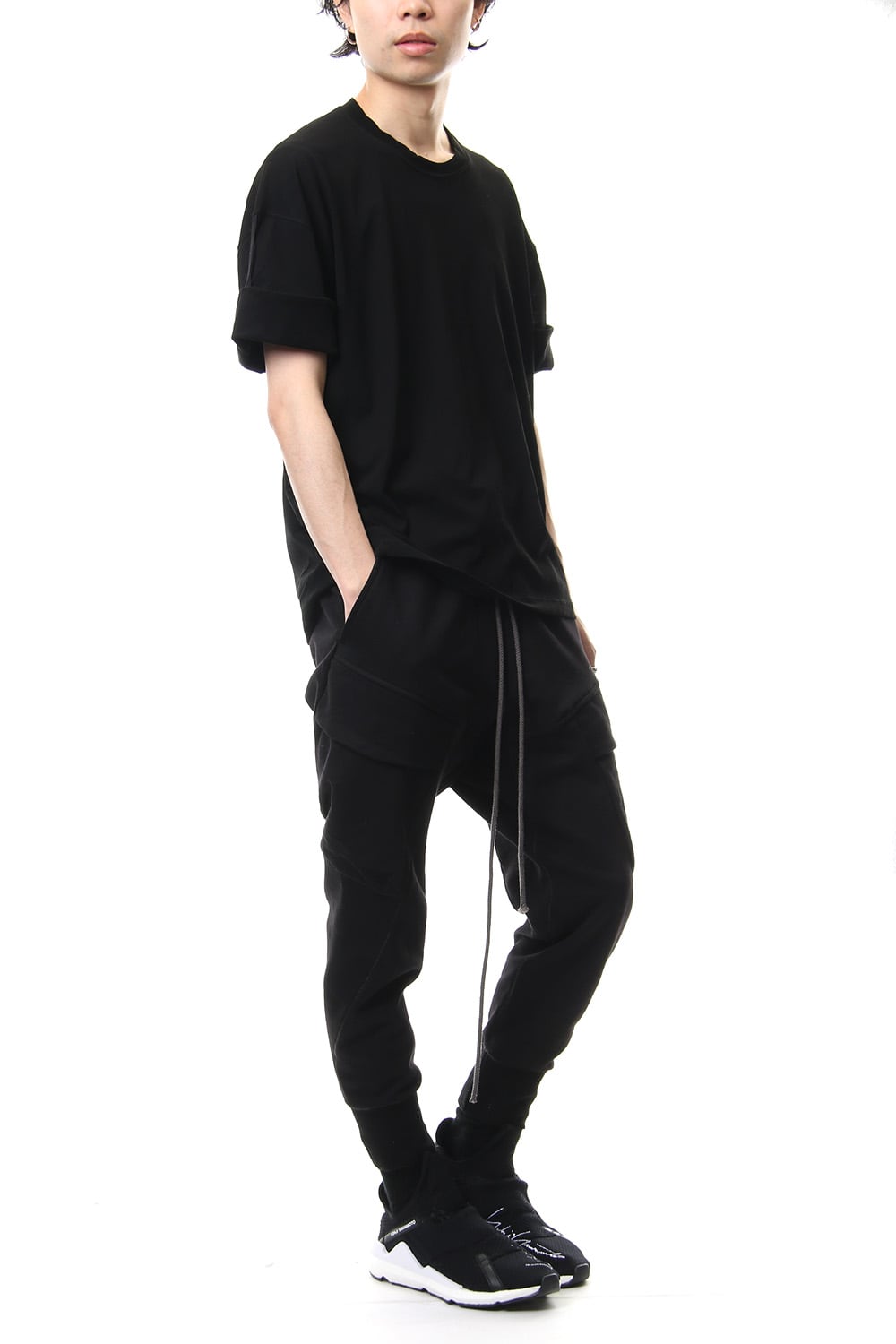 Hard twist jersey stitch roll up sleeve t-shirt Black
