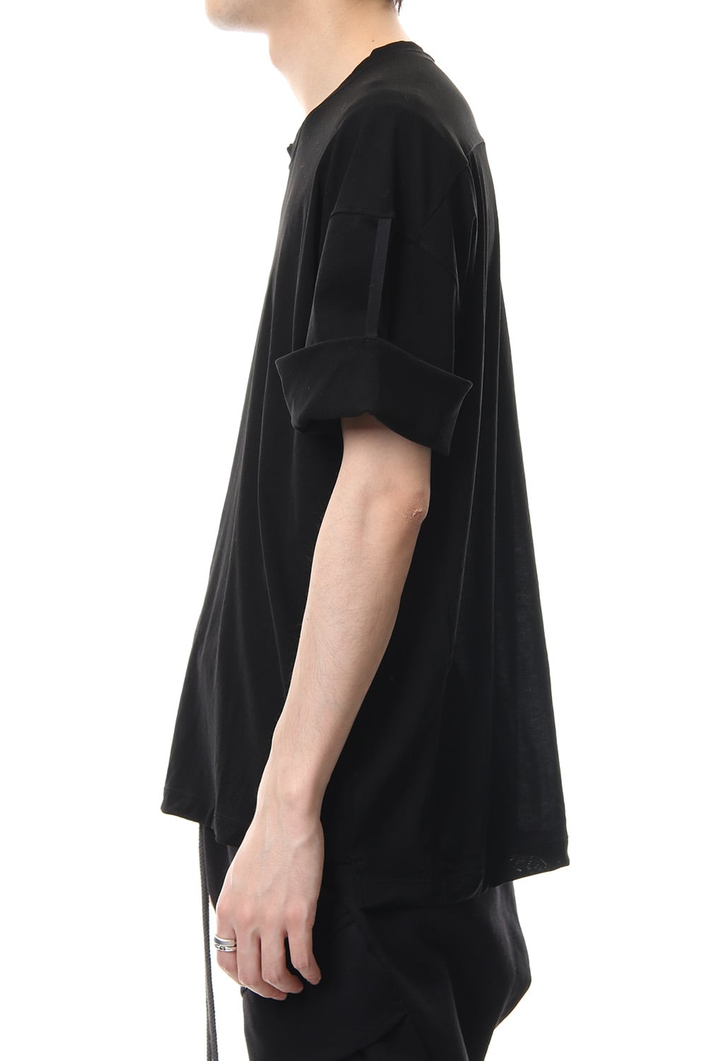 Hard twist jersey stitch roll up sleeve t-shirt Black