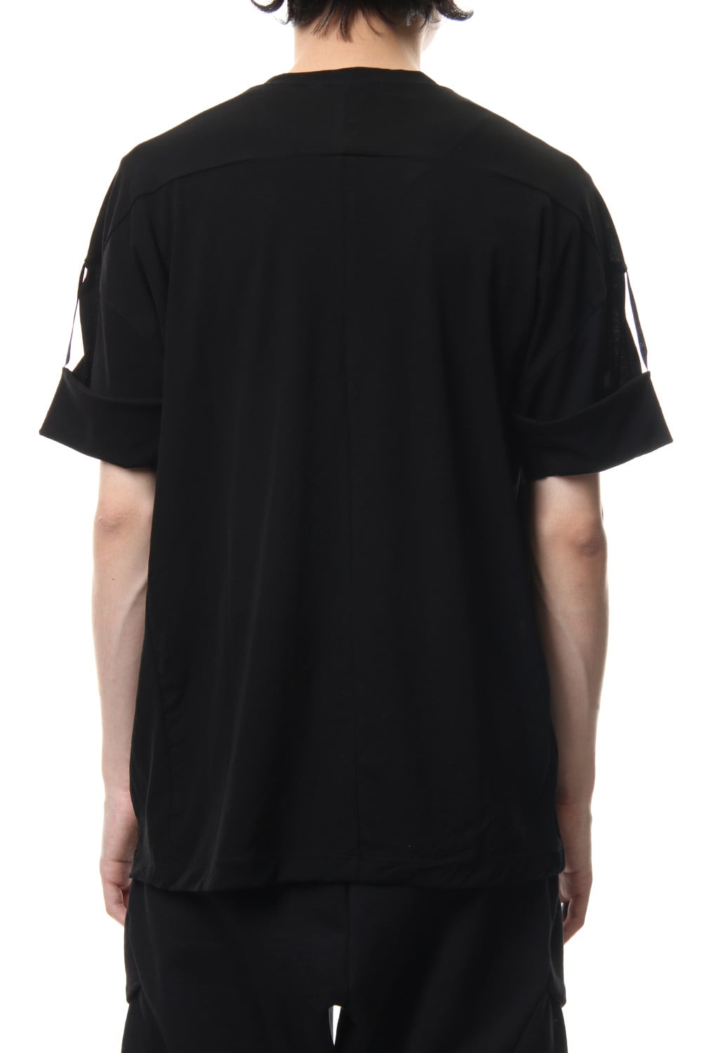 Hard twist jersey stitch roll up sleeve t-shirt Black