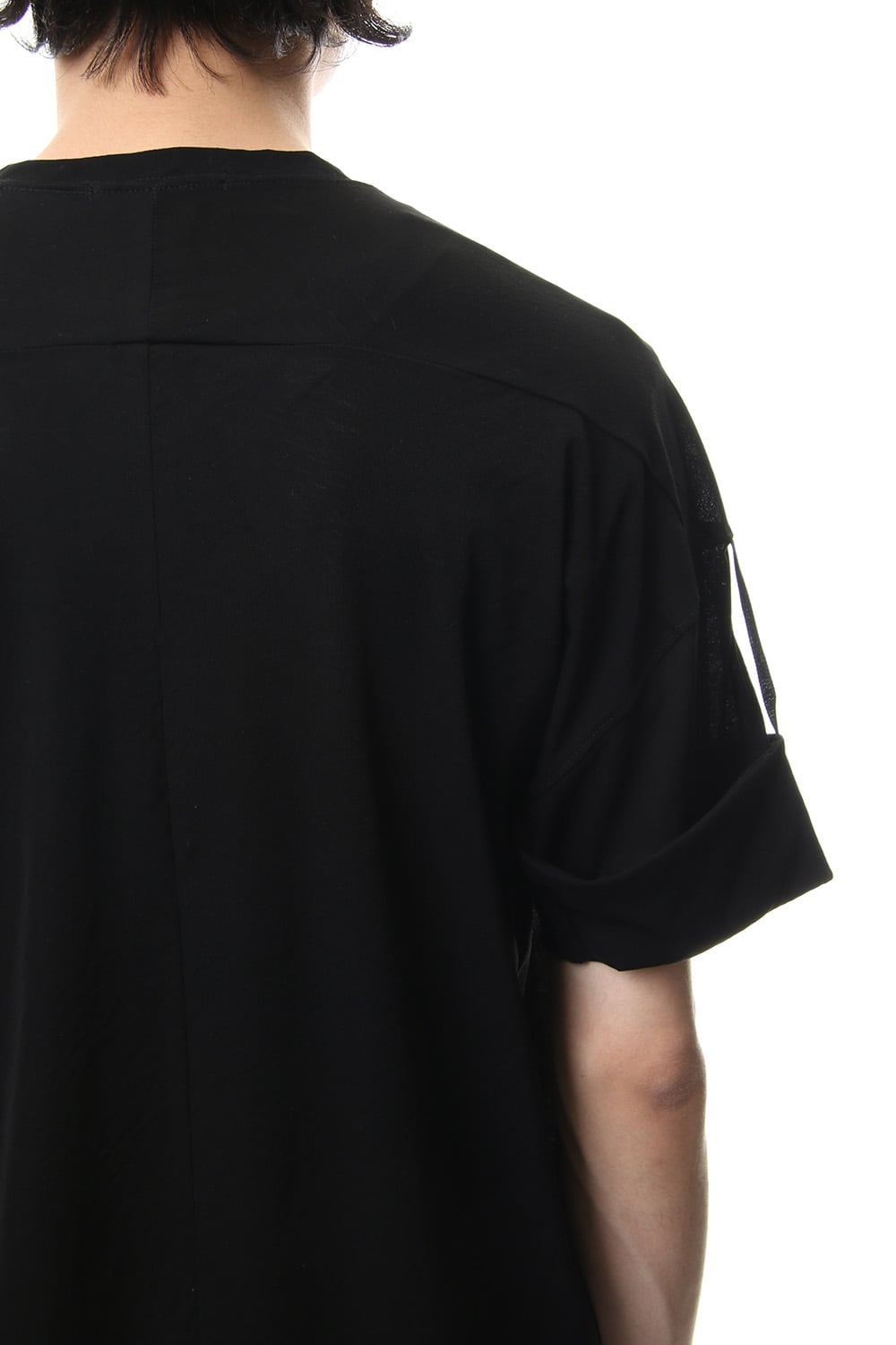 Hard twist jersey stitch roll up sleeve t-shirt Black
