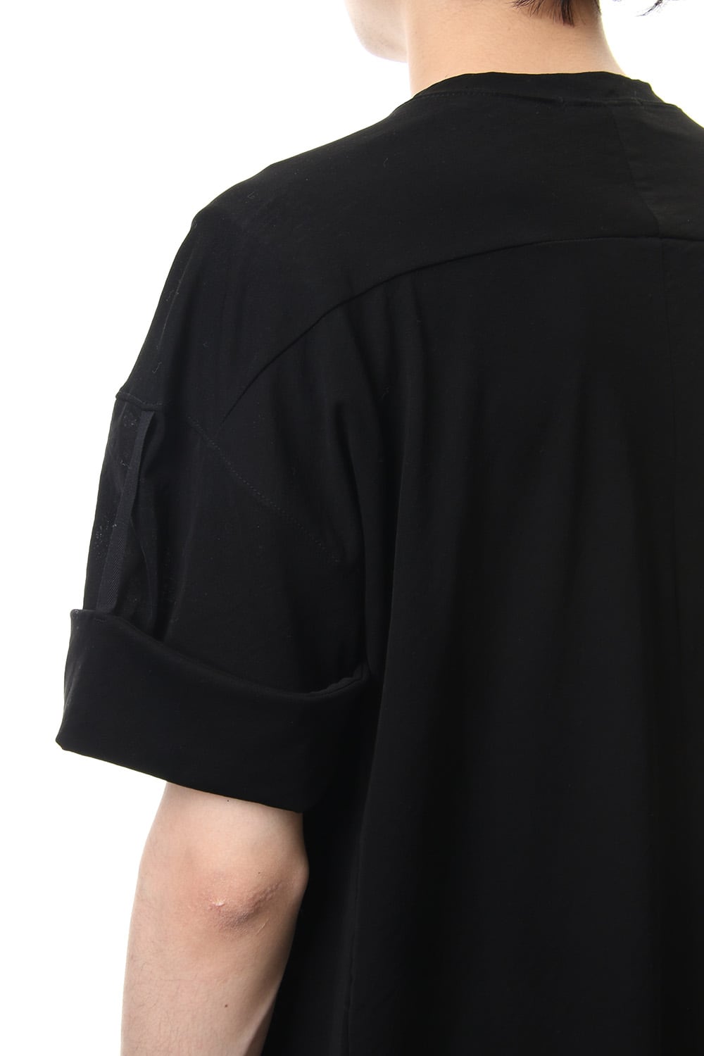 Hard twist jersey stitch roll up sleeve t-shirt Black