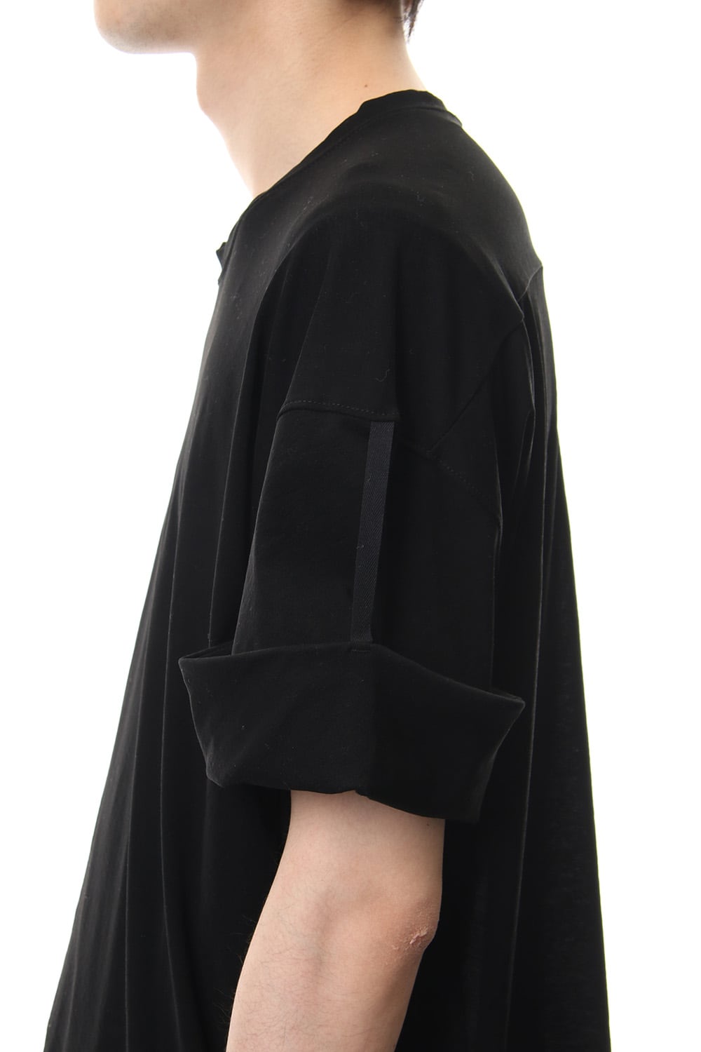 Hard twist jersey stitch roll up sleeve t-shirt Black